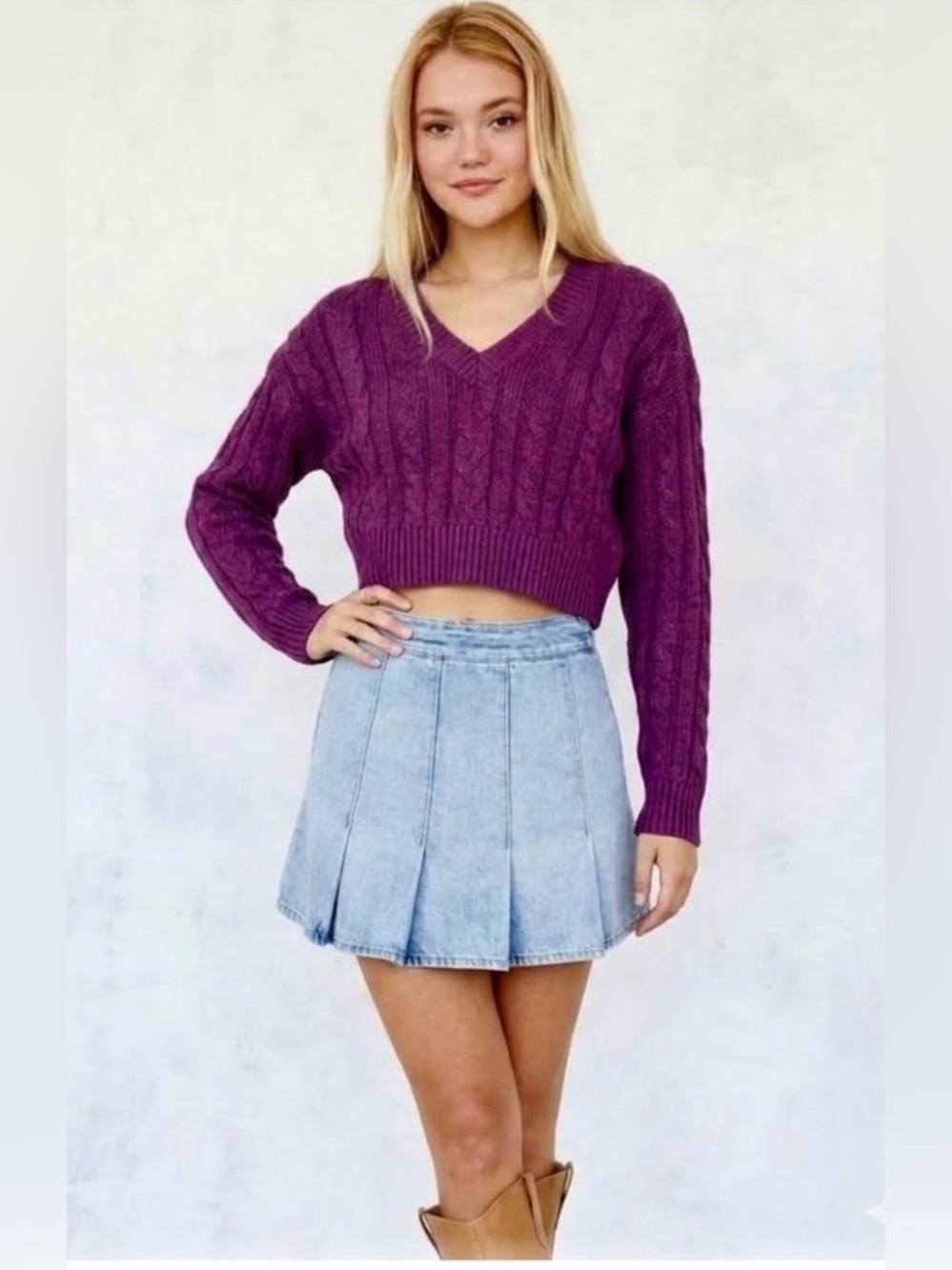 NWT LE LIS Pleated Fit-and-Flare Denim Mini Jean Skirt M